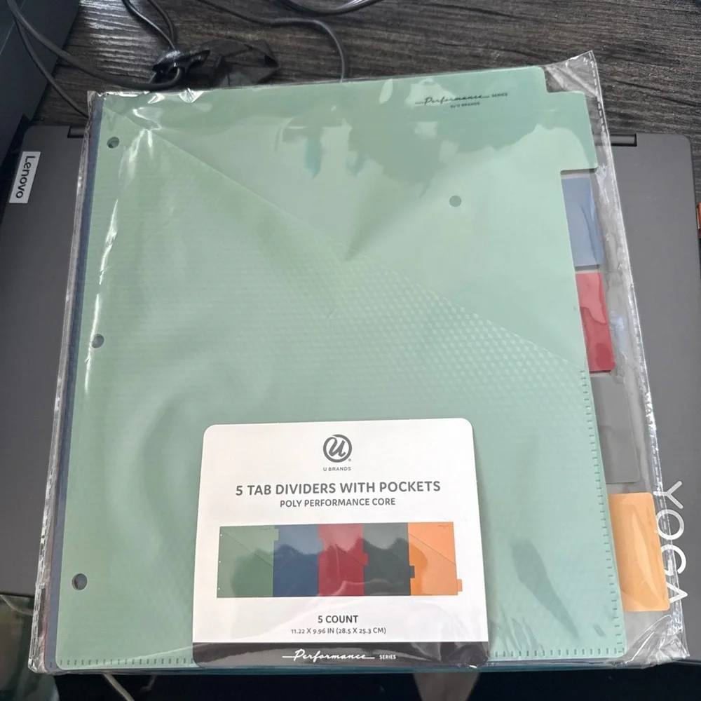 Tab Dividers with Pockets (5 count). Poly Performance Core.